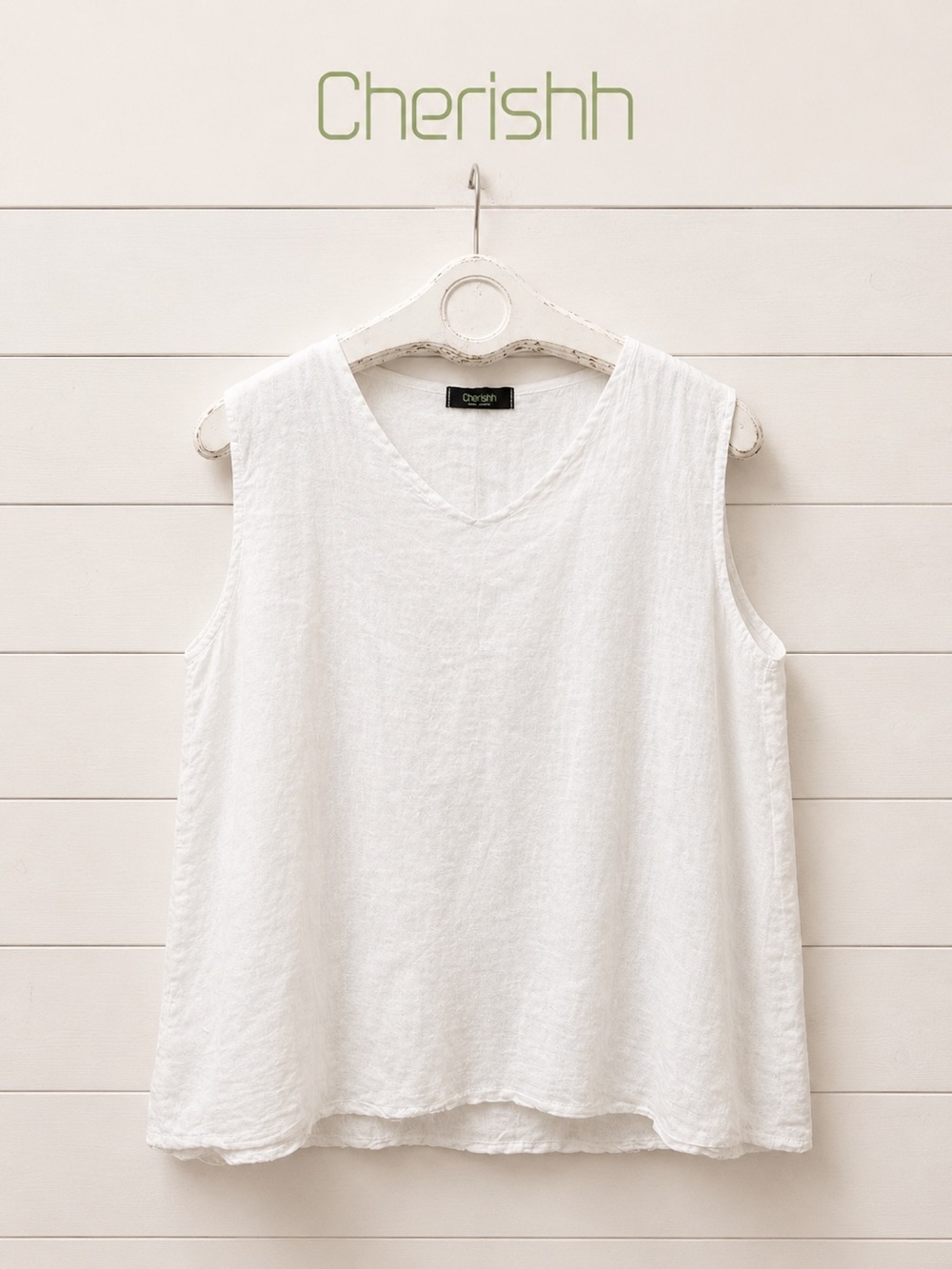 CHERISHH White Linen Sleeveless Top Size L
